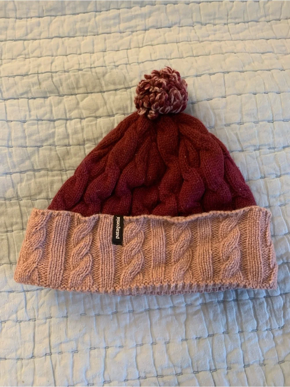 Patagonia Two-Tone Pom Beanie - Burgundy & Pink